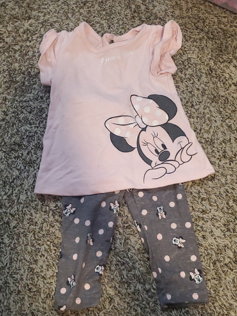Disney Pink and Gray Minnie Mouse Short Sleeve Pajama Set